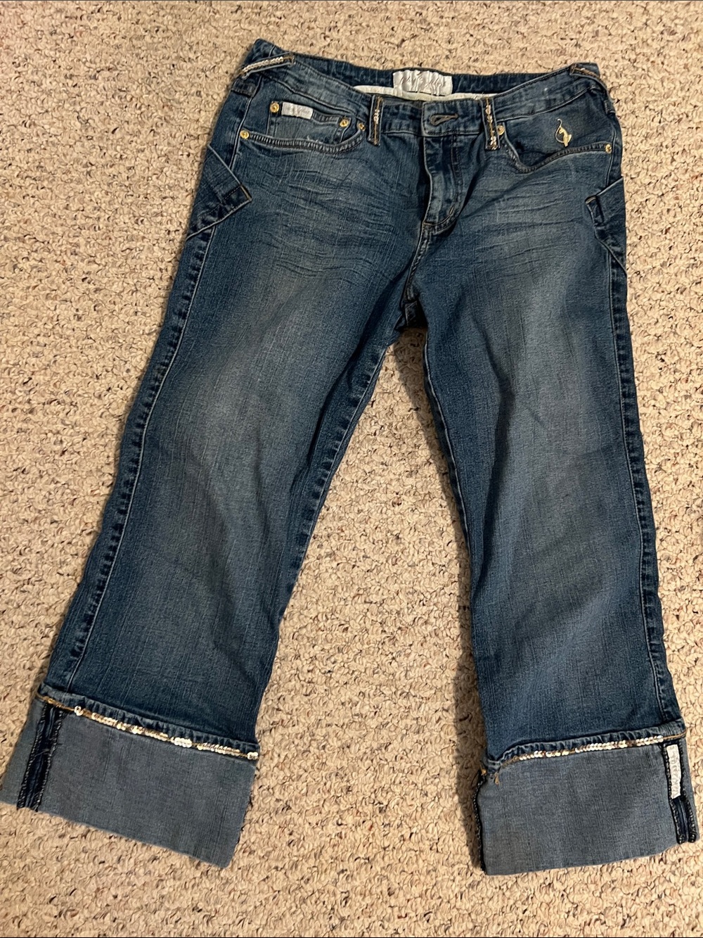 Dark Wash Women’s Capri Jeans - Classic Blue Baby Phat sequin cuff size 11
